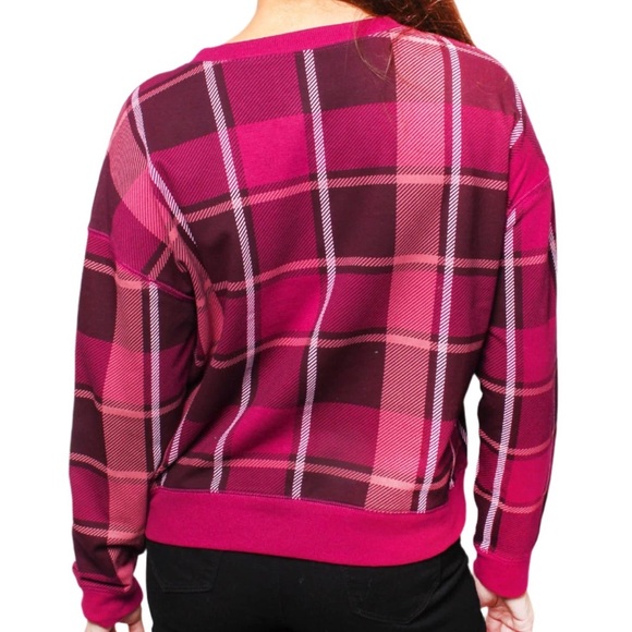 Large Women's Round Neck Long Sleeve Checkered Sweater - Picture 2 of 7